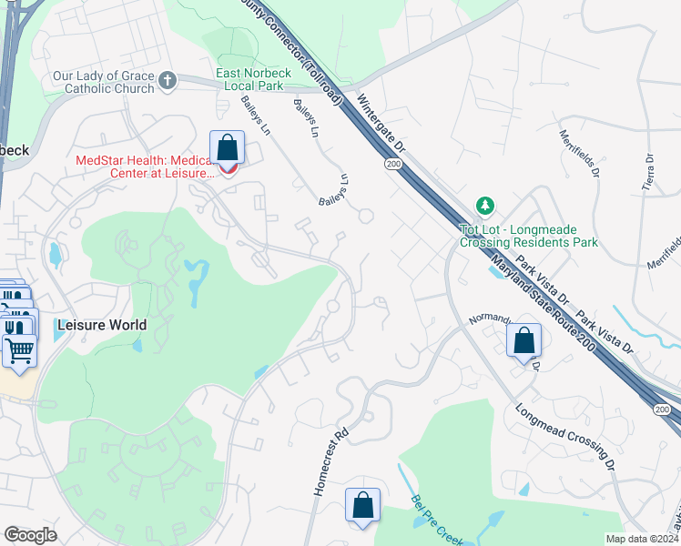 map of restaurants, bars, coffee shops, grocery stores, and more near 2900 North Leisure World Boulevard in Silver Spring