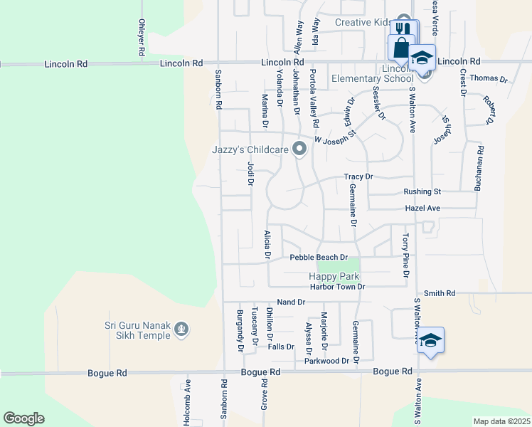 map of restaurants, bars, coffee shops, grocery stores, and more near 1537 Alicia Drive in Yuba City