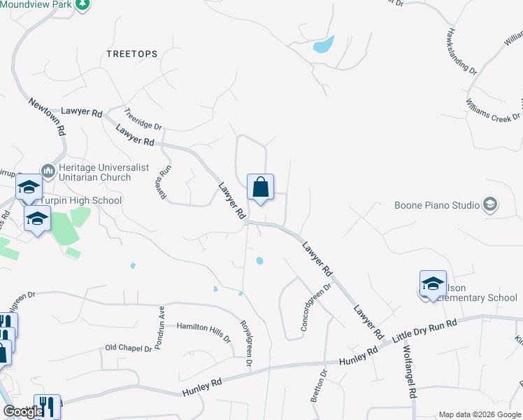 map of restaurants, bars, coffee shops, grocery stores, and more near 7273 Lawyer Road in Cincinnati
