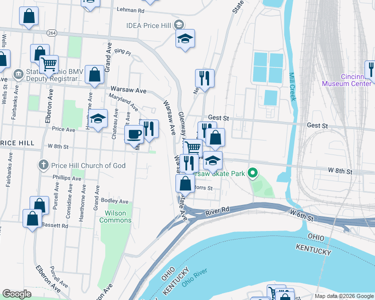 map of restaurants, bars, coffee shops, grocery stores, and more near 749 State Avenue in Cincinnati