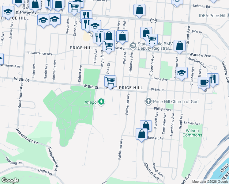 map of restaurants, bars, coffee shops, grocery stores, and more near 739 McPherson Avenue in Cincinnati