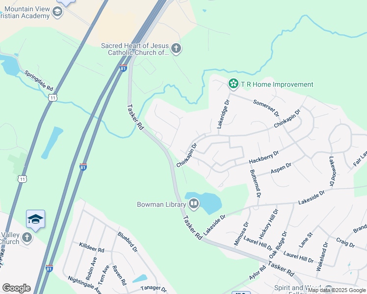 map of restaurants, bars, coffee shops, grocery stores, and more near 100 Timberlake Terrace in Stephens City