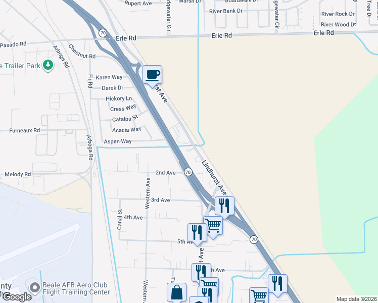 map of restaurants, bars, coffee shops, grocery stores, and more near 5252-5264 Lindhurst Avenue in Marysville