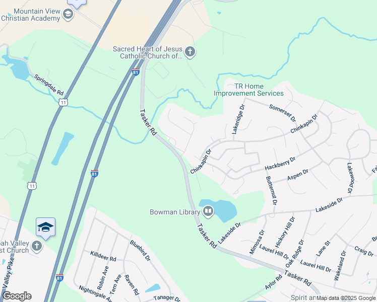 map of restaurants, bars, coffee shops, grocery stores, and more near 104 Nature Drive in Stephens City