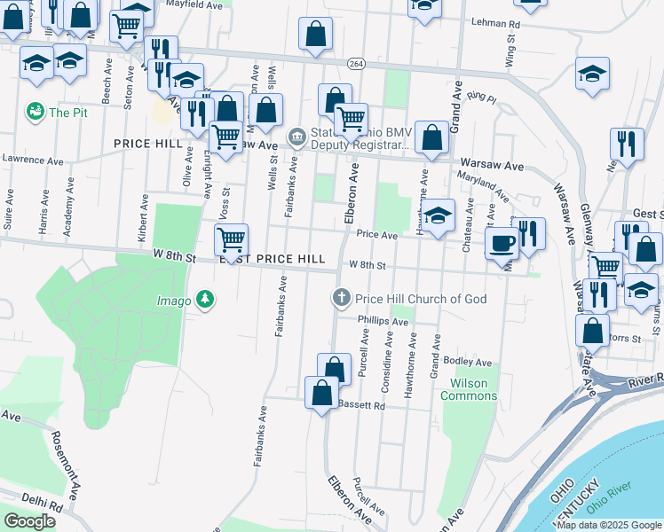 map of restaurants, bars, coffee shops, grocery stores, and more near 822 Woodlawn Avenue in Cincinnati