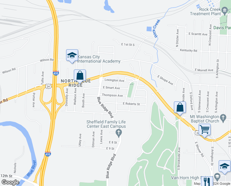 map of restaurants, bars, coffee shops, grocery stores, and more near 8800 East Smart Avenue in Independence