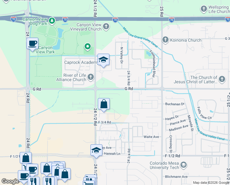 map of restaurants, bars, coffee shops, grocery stores, and more near 2470 G Road in Grand Junction