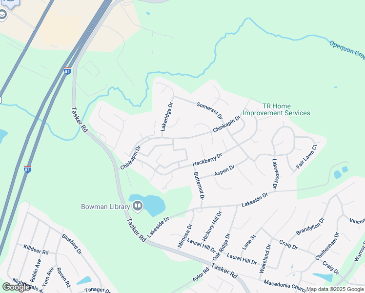 map of restaurants, bars, coffee shops, grocery stores, and more near 223 Surrey Club Lane in Stephens City