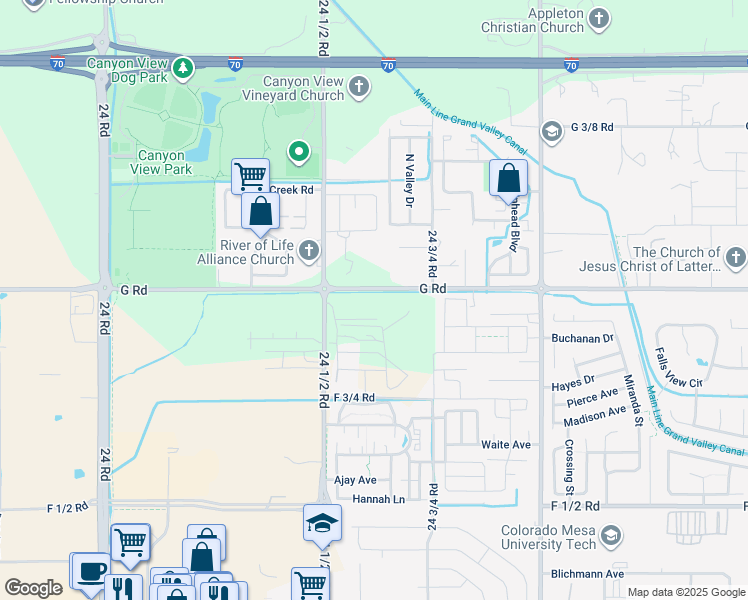 map of restaurants, bars, coffee shops, grocery stores, and more near 2463 G Road in Grand Junction