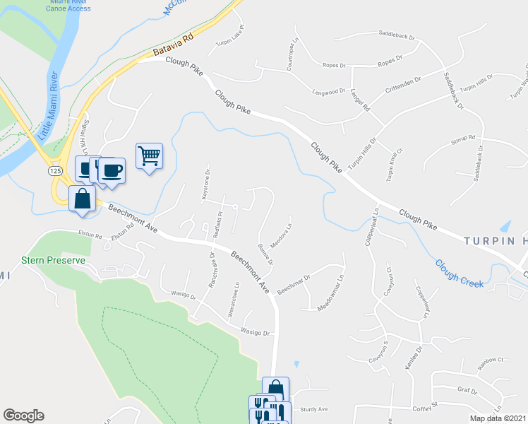 map of restaurants, bars, coffee shops, grocery stores, and more near 2657 Bonnie Drive in Cincinnati