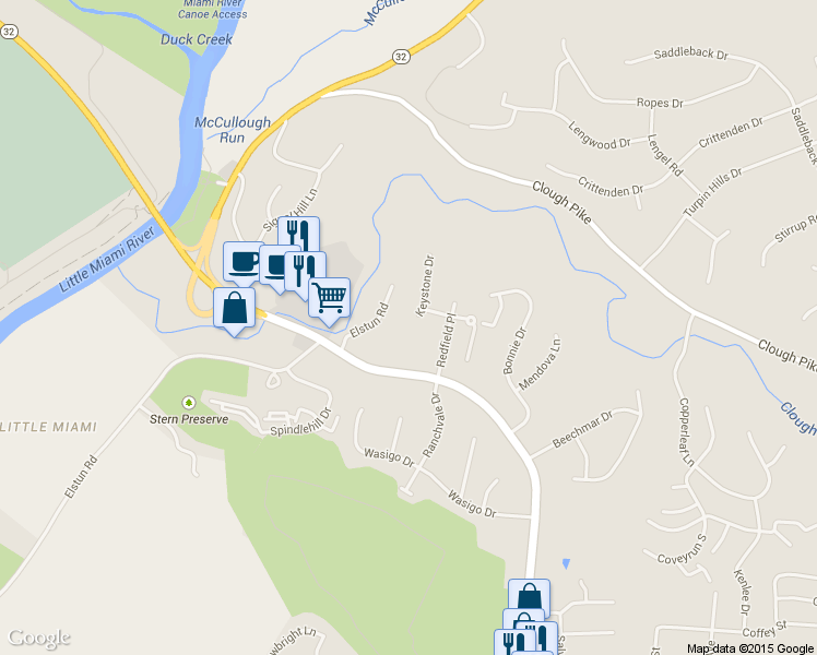 map of restaurants, bars, coffee shops, grocery stores, and more near 2773 Keystone Drive in Cincinnati