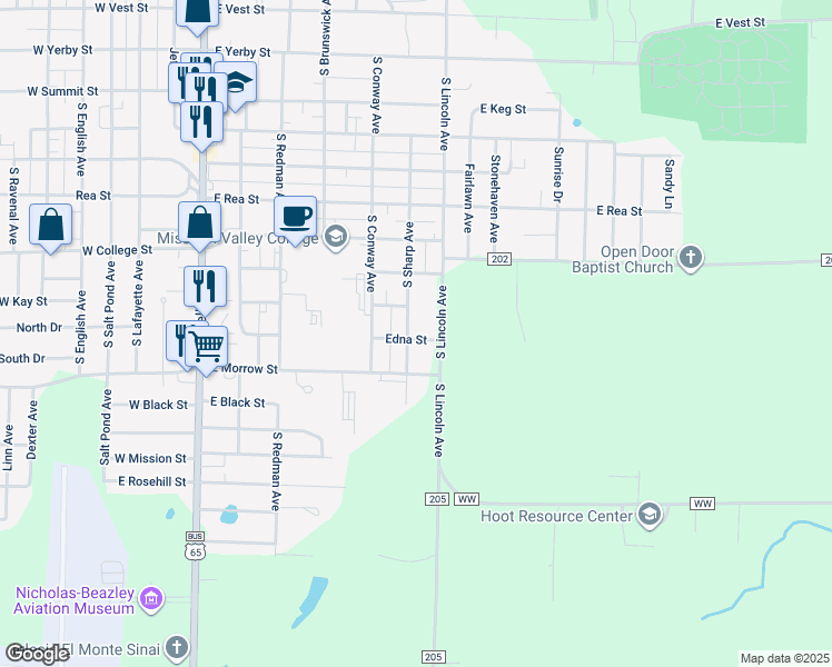 map of restaurants, bars, coffee shops, grocery stores, and more near 1421 South Lincoln Avenue in Marshall