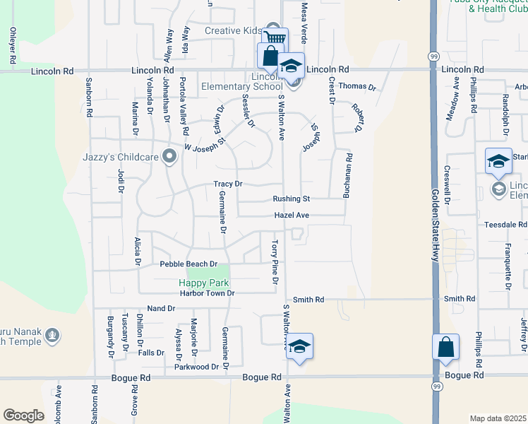 map of restaurants, bars, coffee shops, grocery stores, and more near 1677 Hazel Avenue in Yuba City
