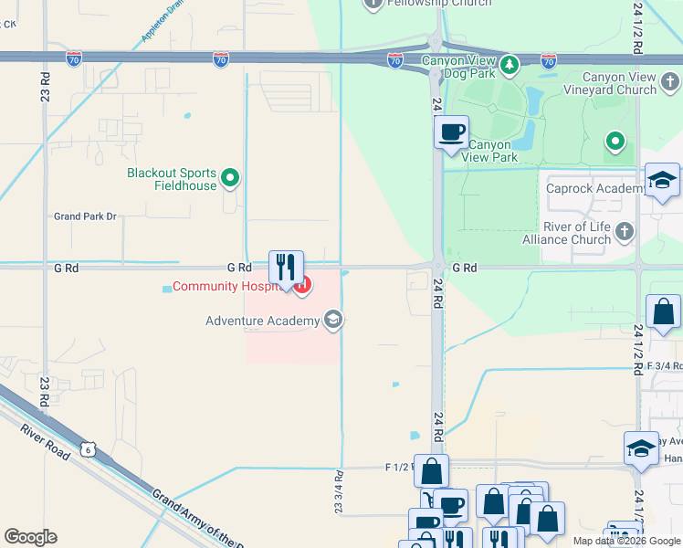 map of restaurants, bars, coffee shops, grocery stores, and more near 11 G Road in Grand Junction
