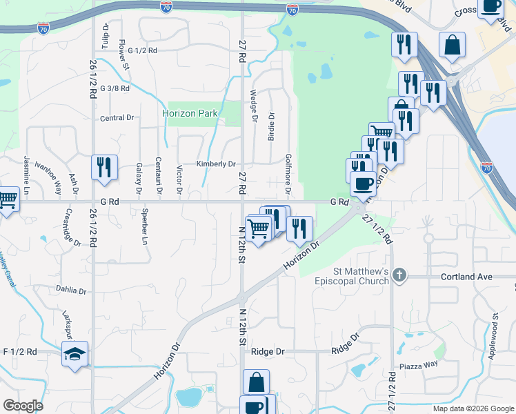 map of restaurants, bars, coffee shops, grocery stores, and more near 2699-2709 G Road in Grand Junction