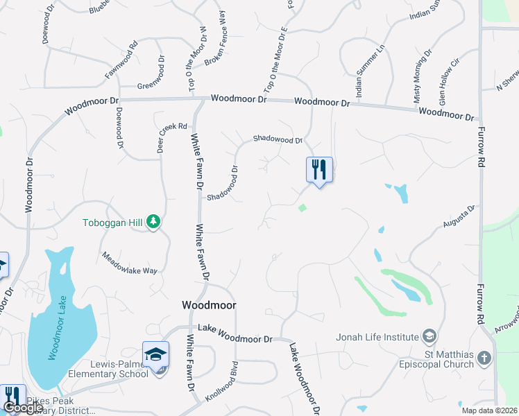 map of restaurants, bars, coffee shops, grocery stores, and more near 18904 Cypress Point in Monument