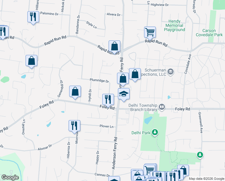 map of restaurants, bars, coffee shops, grocery stores, and more near 5324 Plumridge Drive in Cincinnati