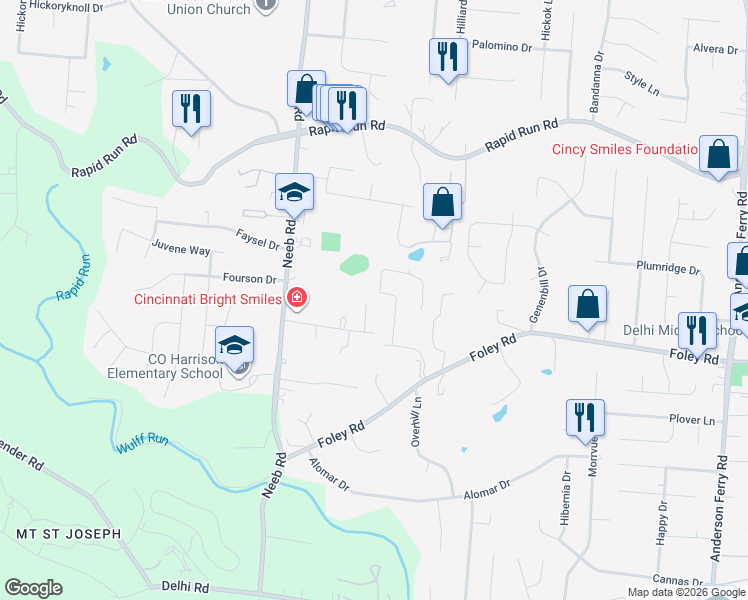 map of restaurants, bars, coffee shops, grocery stores, and more near 5484 Gwendolyn Ridge in Cincinnati