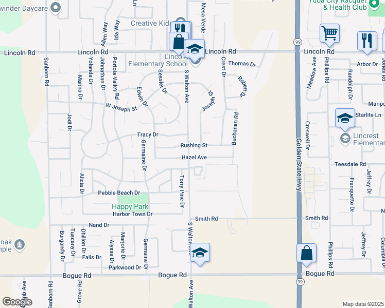 map of restaurants, bars, coffee shops, grocery stores, and more near 1458 South Walton Avenue in Yuba City