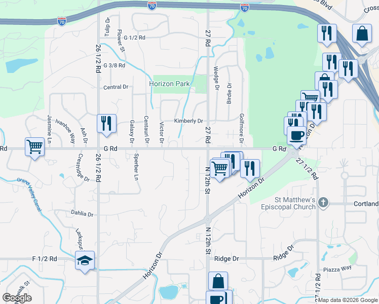 map of restaurants, bars, coffee shops, grocery stores, and more near 4 12th Ct in Grand Junction