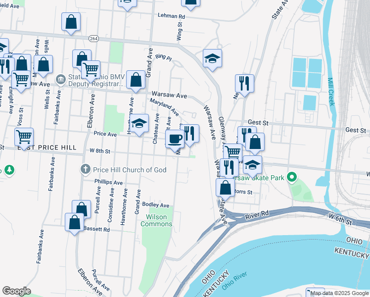 map of restaurants, bars, coffee shops, grocery stores, and more near 825 Mount Hope Avenue in Cincinnati