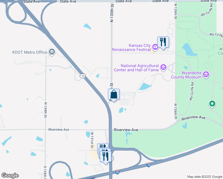 map of restaurants, bars, coffee shops, grocery stores, and more near 409 North 130th Street in Bonner Springs