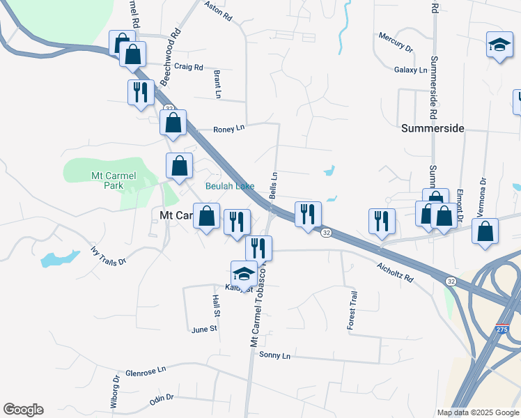 map of restaurants, bars, coffee shops, grocery stores, and more near 4545 Yates Lane in Cincinnati