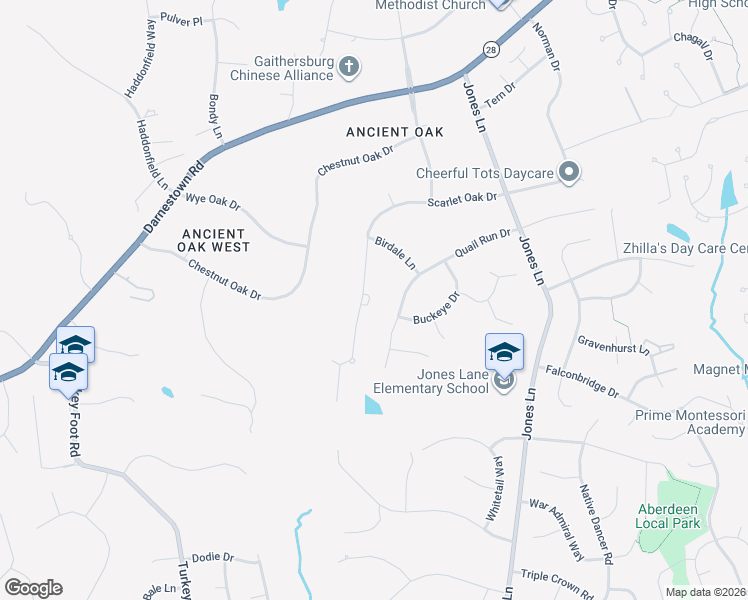 map of restaurants, bars, coffee shops, grocery stores, and more near 13120 Scarlet Oak Drive in Gaithersburg