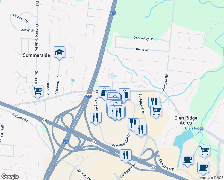 map of restaurants, bars, coffee shops, grocery stores, and more near 778 Old State Route 74 in Cincinnati