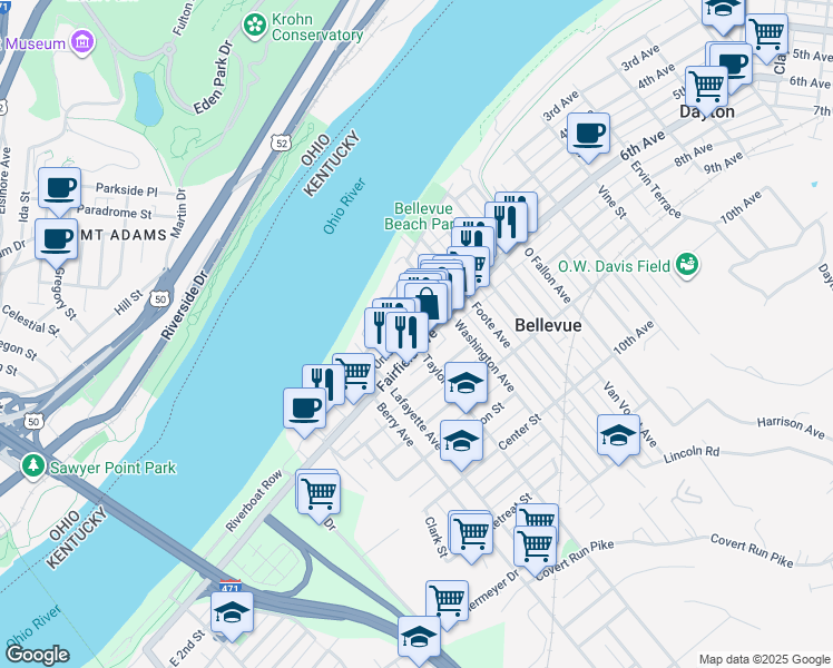 map of restaurants, bars, coffee shops, grocery stores, and more near 115 Taylor Avenue in Bellevue