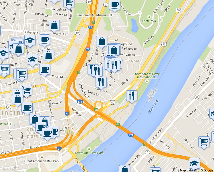 map of restaurants, bars, coffee shops, grocery stores, and more near 1026 Celestial Street in Cincinnati