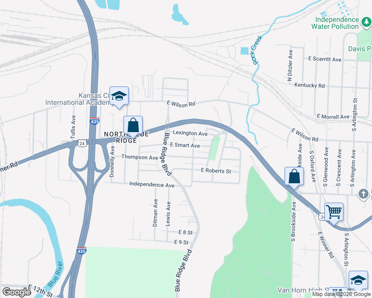 map of restaurants, bars, coffee shops, grocery stores, and more near 8800 East Smart Avenue in Independence