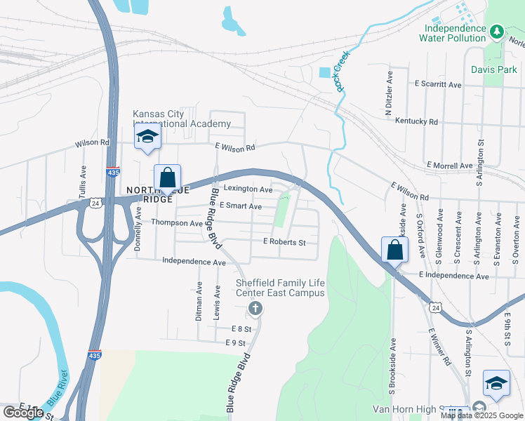map of restaurants, bars, coffee shops, grocery stores, and more near 8809 East Smart Avenue in Independence