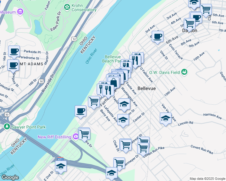 map of restaurants, bars, coffee shops, grocery stores, and more near 334 Fairfield Avenue in Bellevue