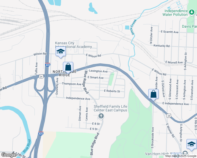 map of restaurants, bars, coffee shops, grocery stores, and more near 8733 East Smart Avenue in Independence