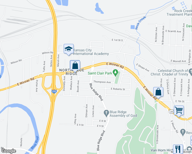 map of restaurants, bars, coffee shops, grocery stores, and more near 8707 East Smart Avenue in Independence