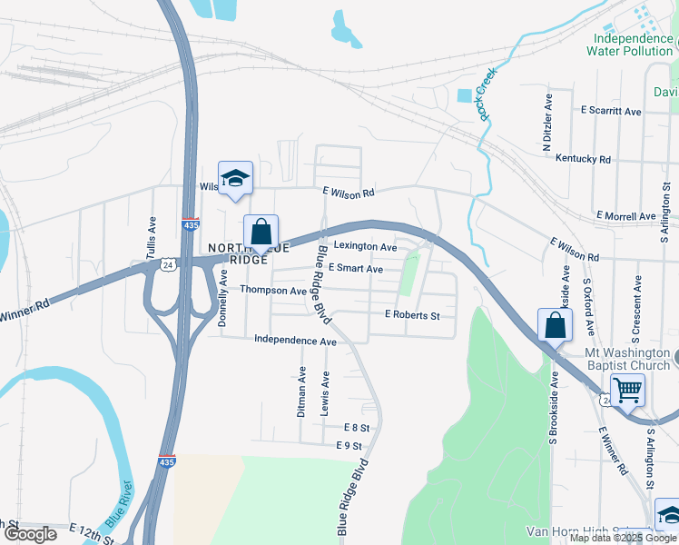 map of restaurants, bars, coffee shops, grocery stores, and more near 8709 East Smart Avenue in Independence
