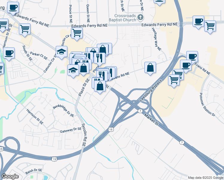 map of restaurants, bars, coffee shops, grocery stores, and more near 110 Prosperity Avenue Southeast in Leesburg