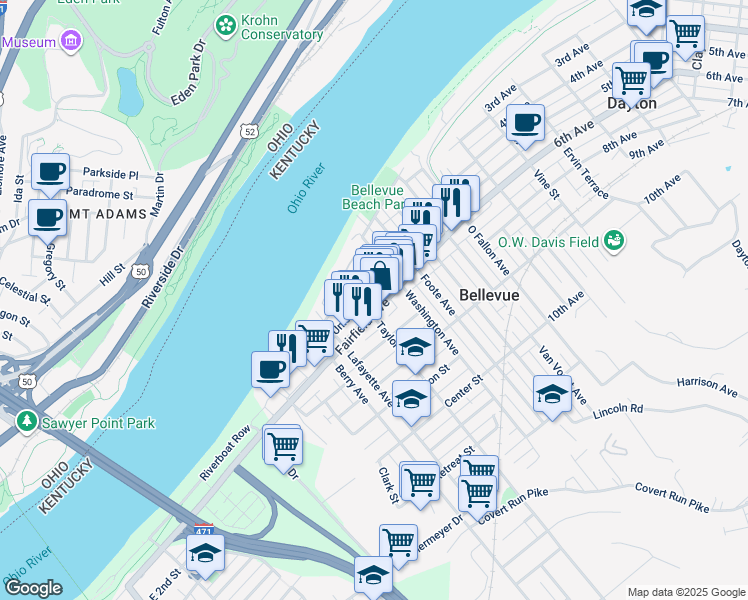 map of restaurants, bars, coffee shops, grocery stores, and more near 115 Taylor Avenue in Bellevue