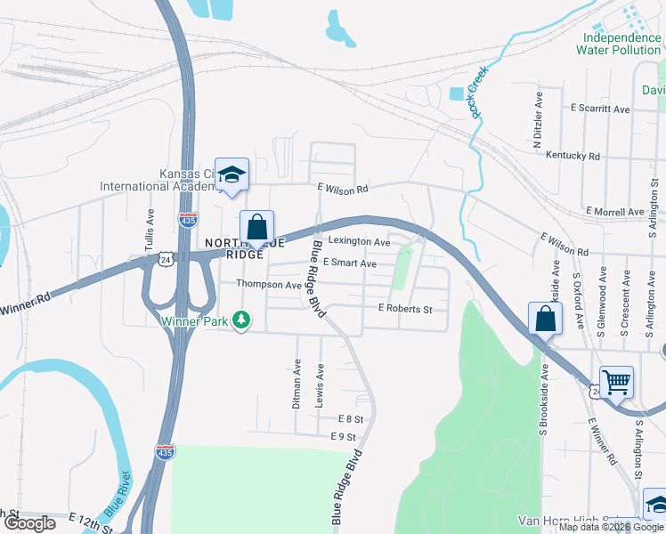 map of restaurants, bars, coffee shops, grocery stores, and more near 8710 East Smart Avenue in Independence