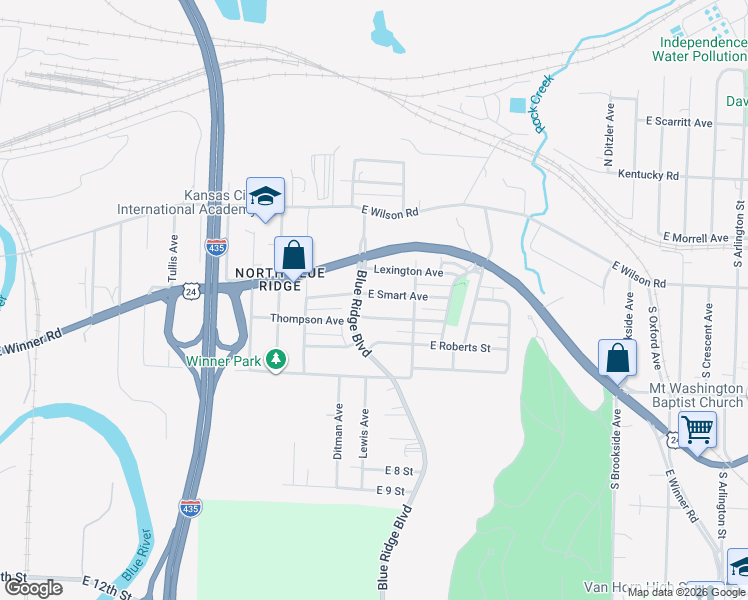 map of restaurants, bars, coffee shops, grocery stores, and more near 8710 East Smart Avenue in Independence