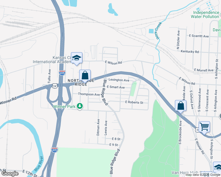 map of restaurants, bars, coffee shops, grocery stores, and more near 8710 East Smart Avenue in Independence