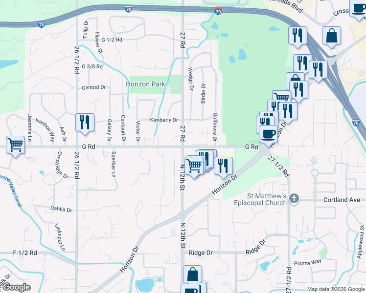 map of restaurants, bars, coffee shops, grocery stores, and more near 2692 G Road in Grand Junction