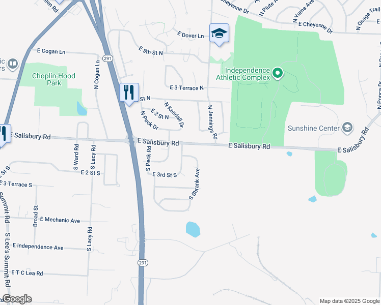 map of restaurants, bars, coffee shops, grocery stores, and more near 101 South Downey Avenue in Independence