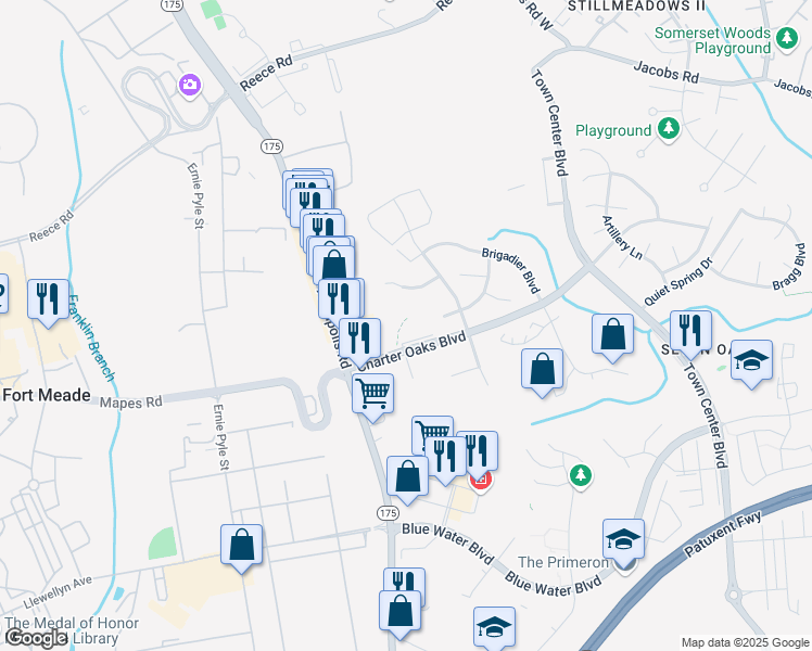 map of restaurants, bars, coffee shops, grocery stores, and more near 2236 Conquest Way in Odenton