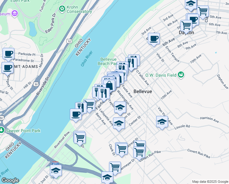 map of restaurants, bars, coffee shops, grocery stores, and more near 334 Fairfield Avenue in Bellevue