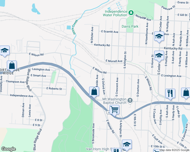map of restaurants, bars, coffee shops, grocery stores, and more near 508 South Brookside Avenue in Independence