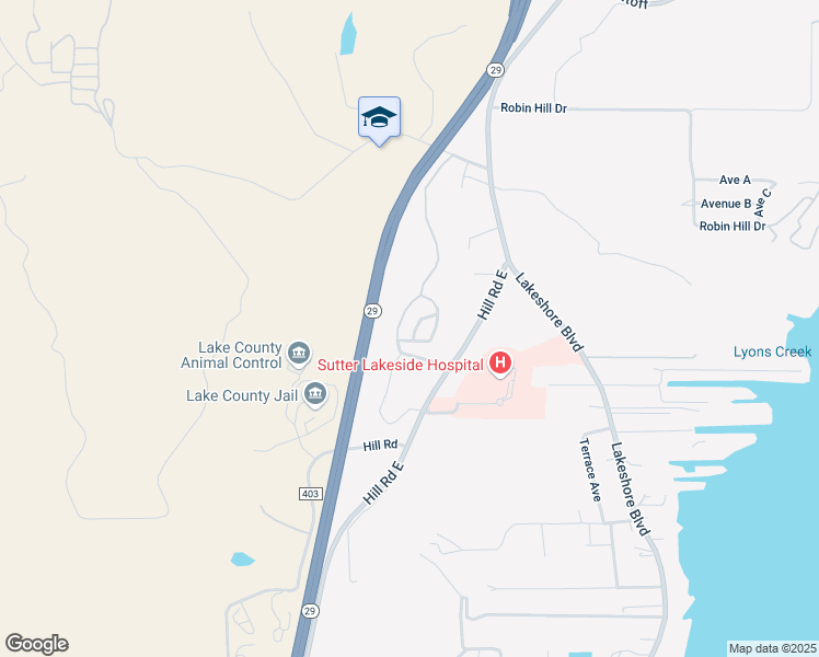 map of restaurants, bars, coffee shops, grocery stores, and more near 5409 Oxford Drive in Lakeport