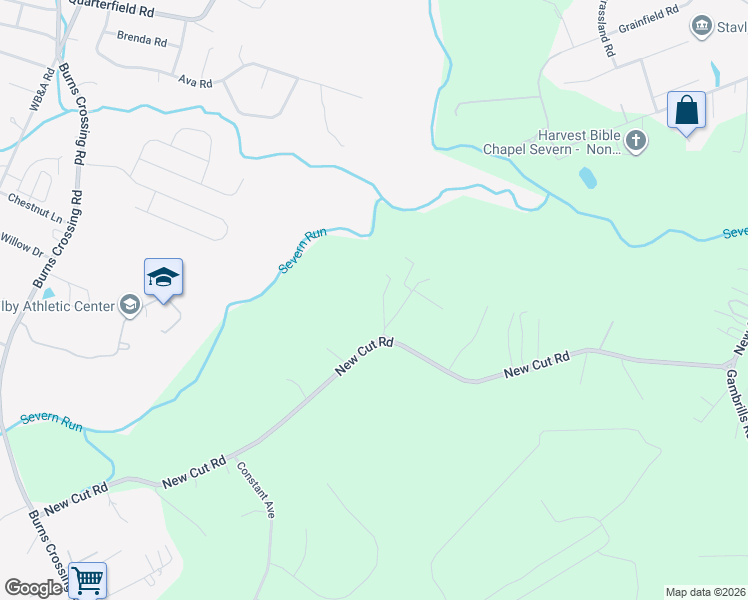 map of restaurants, bars, coffee shops, grocery stores, and more near 8400 New Cut Road in Severn