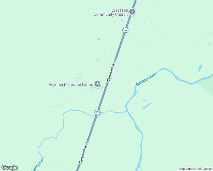 map of restaurants, bars, coffee shops, grocery stores, and more near Carpers Pike in Wardensville